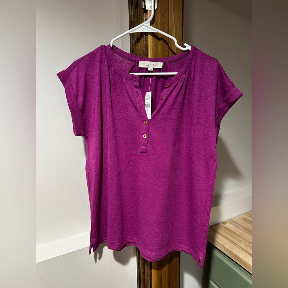 LOFT Magenta Blouse with Button Detail